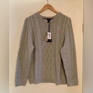 NEW U.S. Polo Assn. Sparkly Heather Gray Cable Knit Sweater